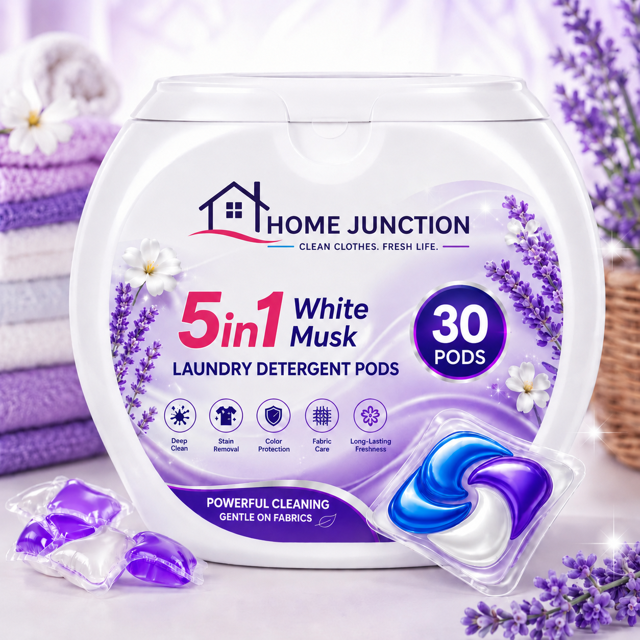 5-in-1 White Detergent Laundry Pods