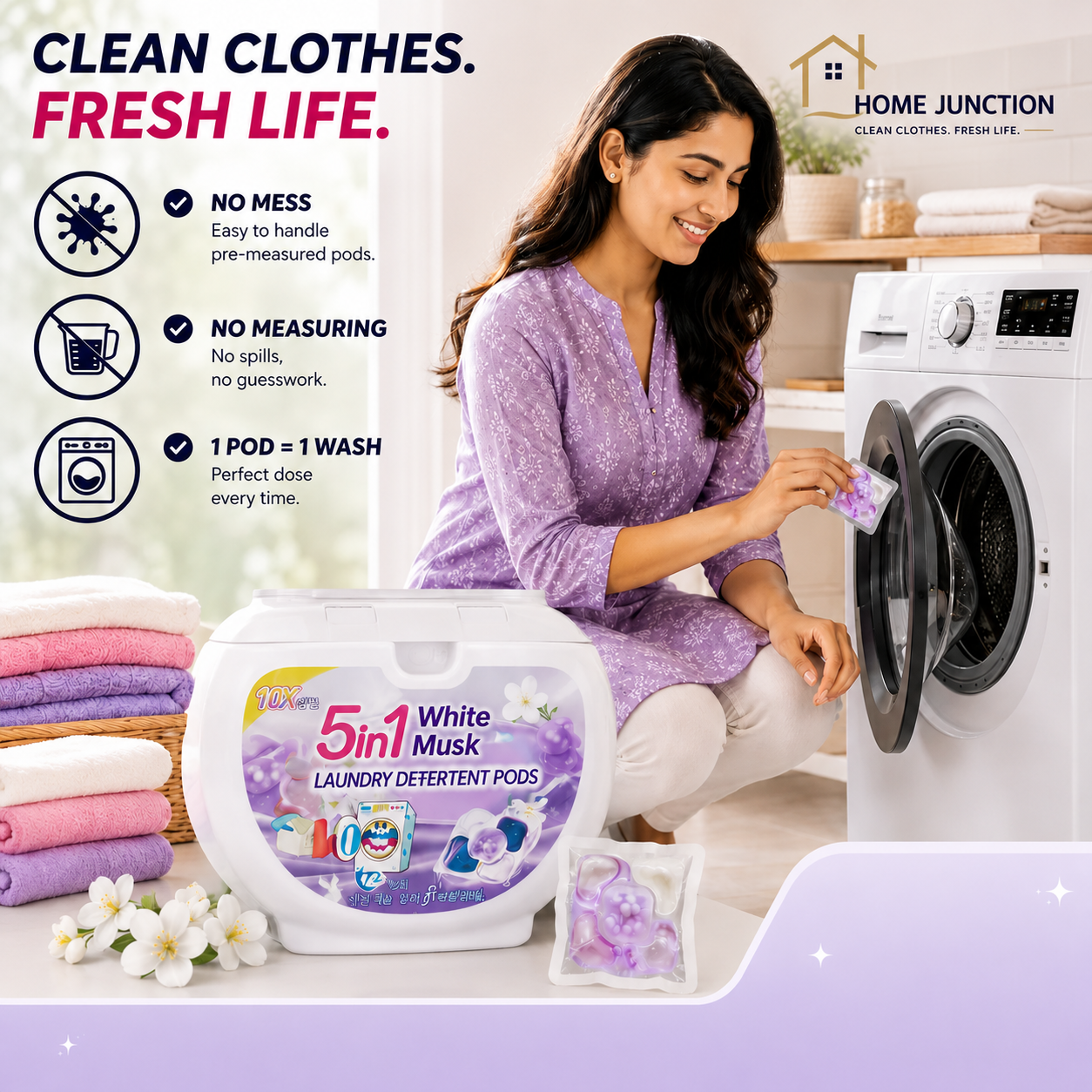 5-in-1 White Detergent Laundry Pods