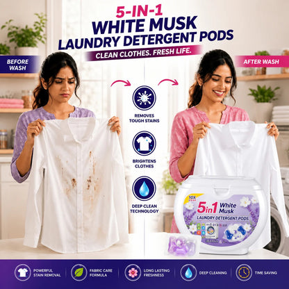5-in-1 White Detergent Laundry Pods