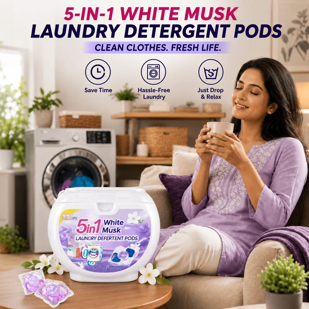 5-in-1 White Detergent Laundry Pods