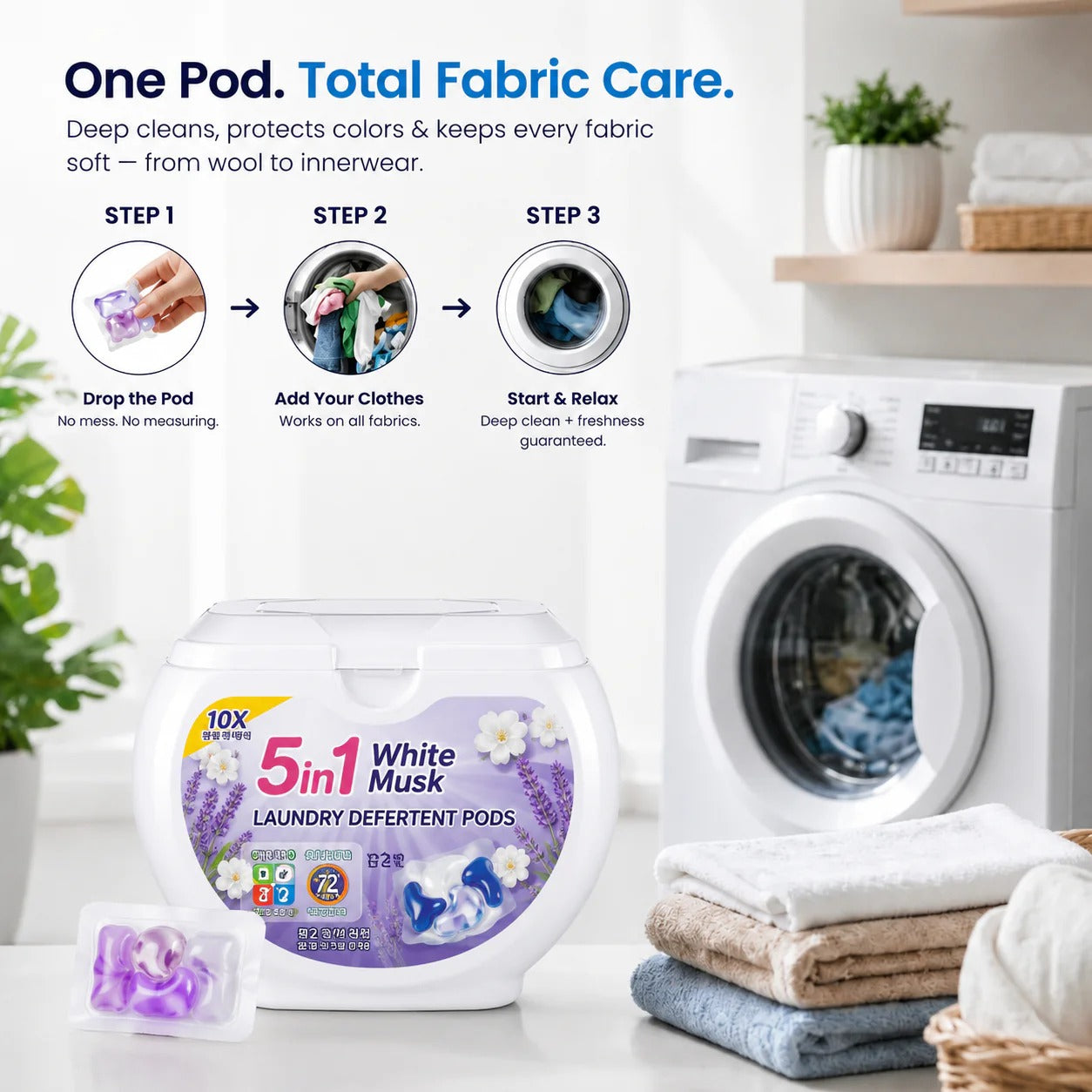 5-in-1 White Detergent Laundry Pods