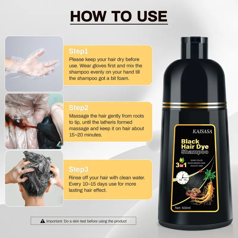 3 in 1 Black Hair Dye Shampoo - Buy 1 Get 1 Free⏰